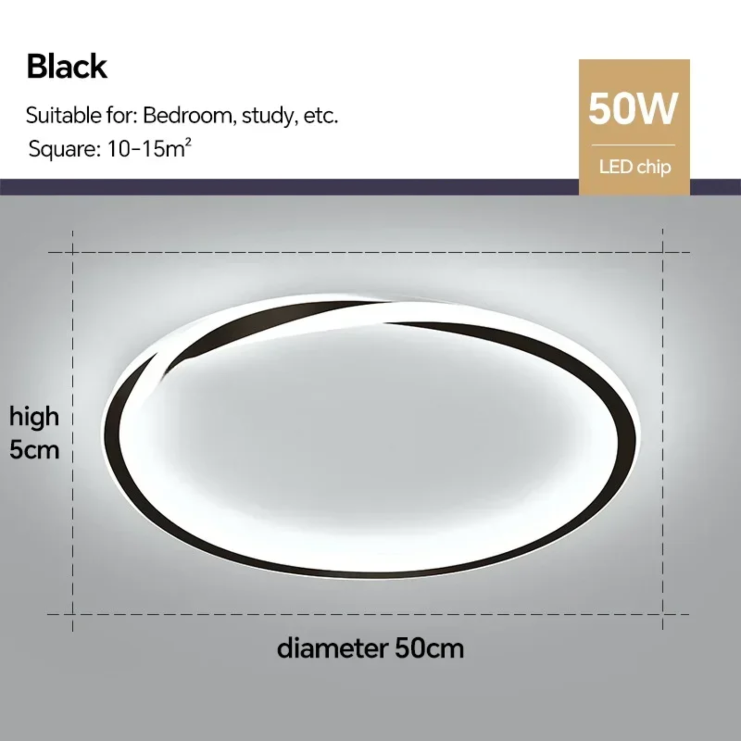 50cm Black Modern LED Ceiling Lamp with Dimming