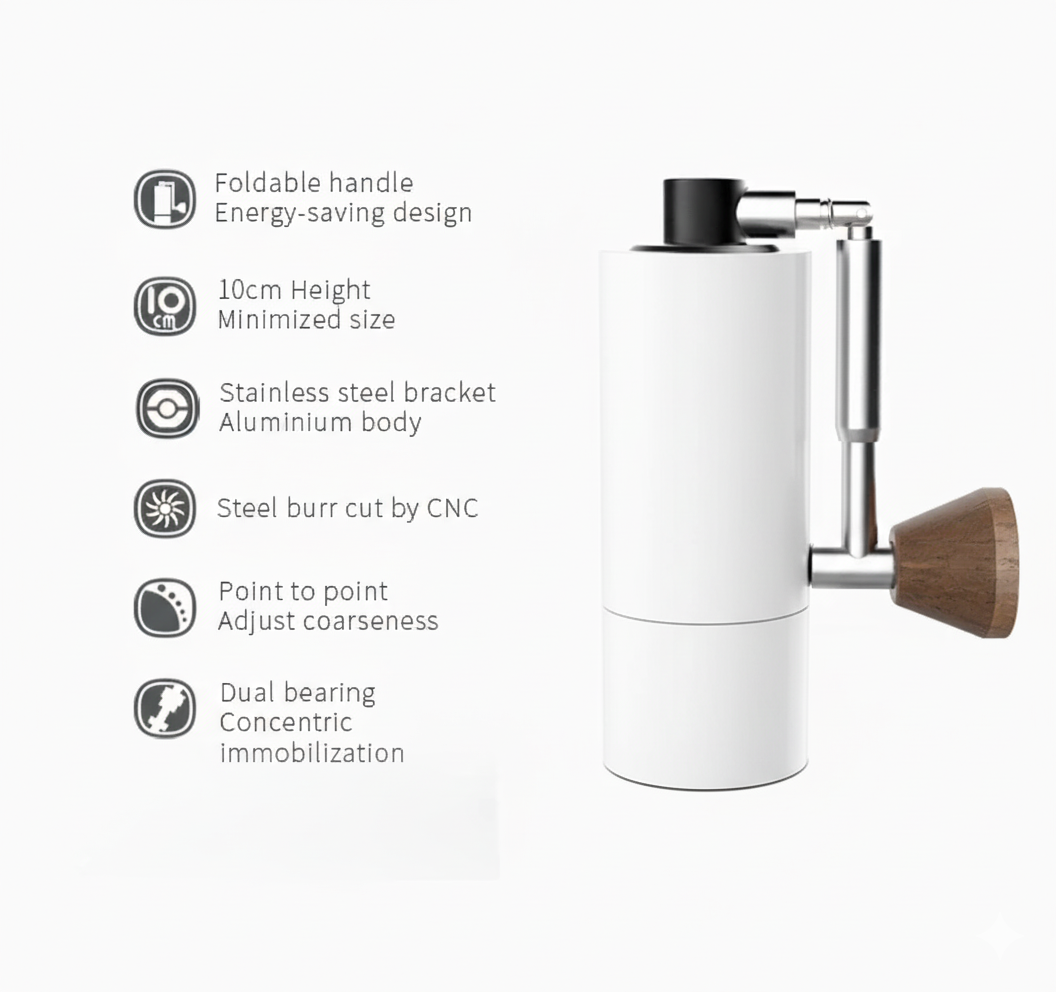 Portable Manual Coffee Grinder Adjustable Burr Mill White