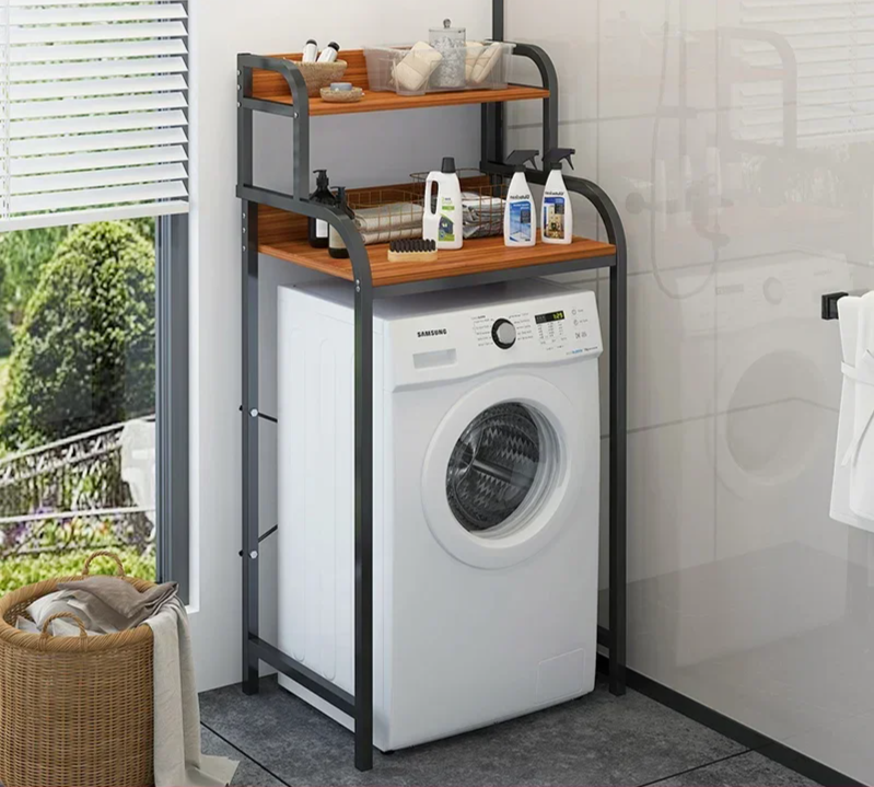140cm Bathroom Storage Shelf Stand Brown & Black