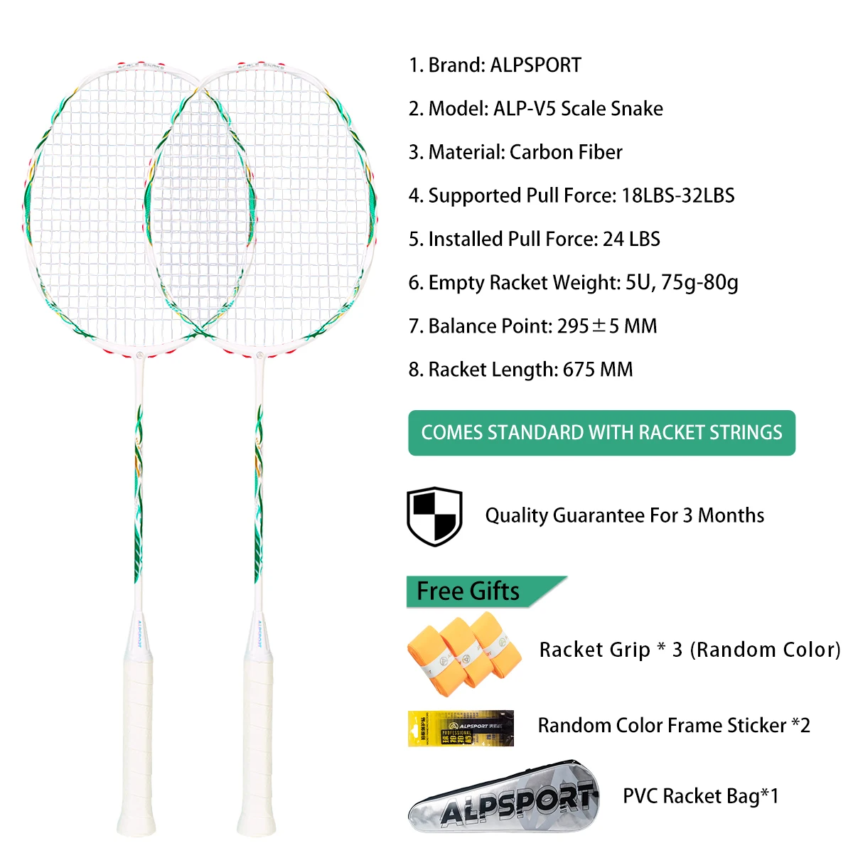 2 Piece Carbon Fibre Badminton Racket Set White Sacks