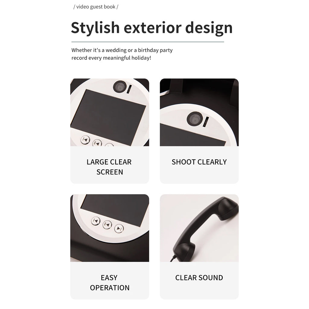 White Retro Phonograph Wedding Video Guest Book with Recorder