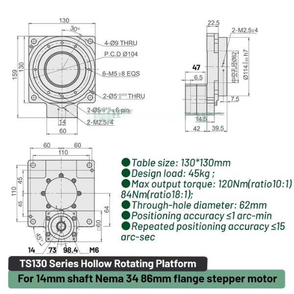 Rotary Positioner Hollow Rotating Platform 10:1 Reducer