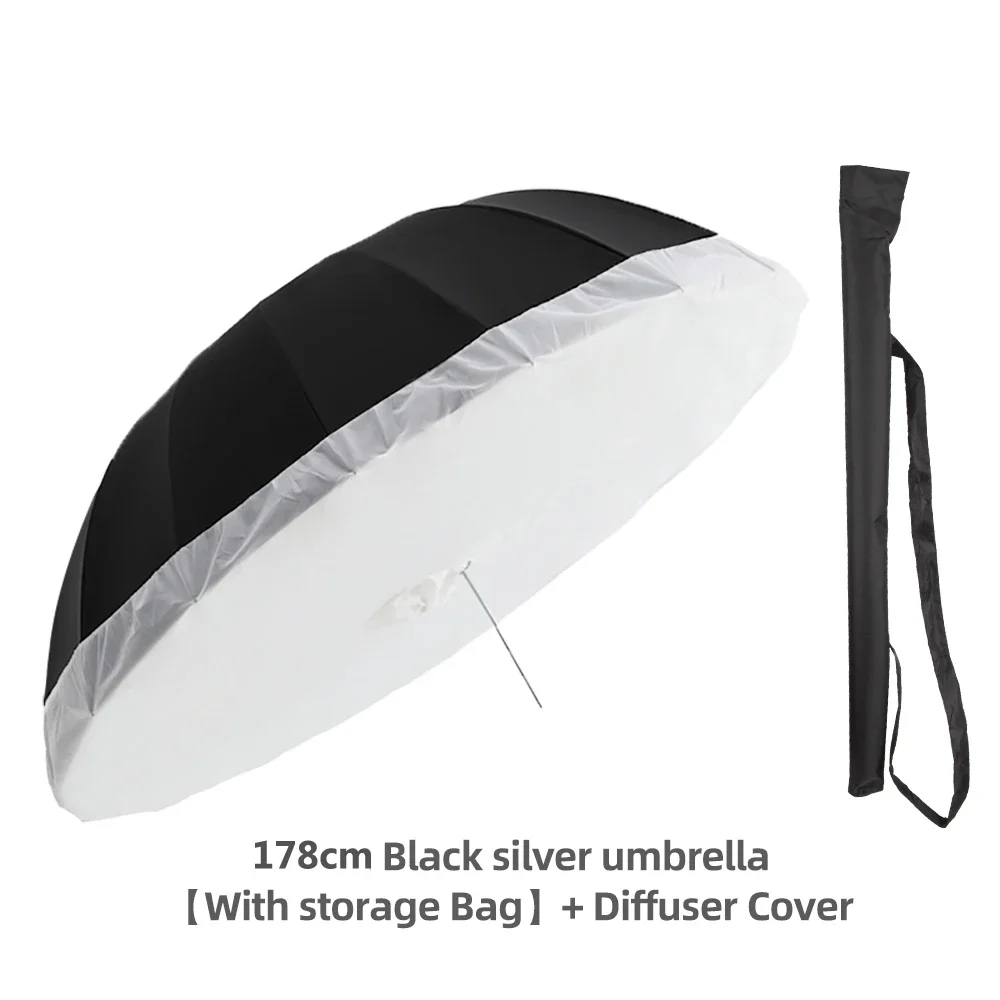 178cm Black Silver Reflective Photography Umbrella with Diffuser