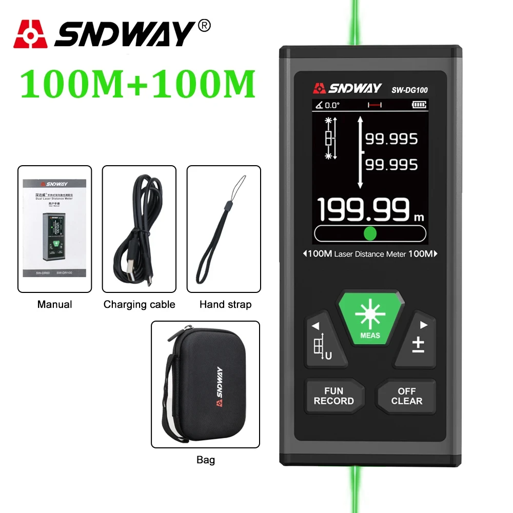 100M Green Laser Distance Measure with Digital Display