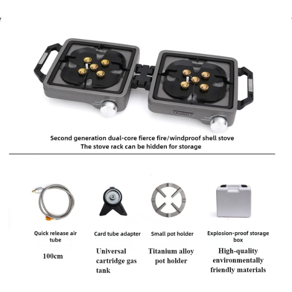 Portable Double Burner Camping Gas Stove 8800W Grey