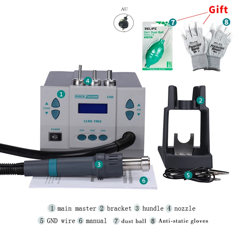 Portable 1000W Soldering Rework Station with Nozzle Set