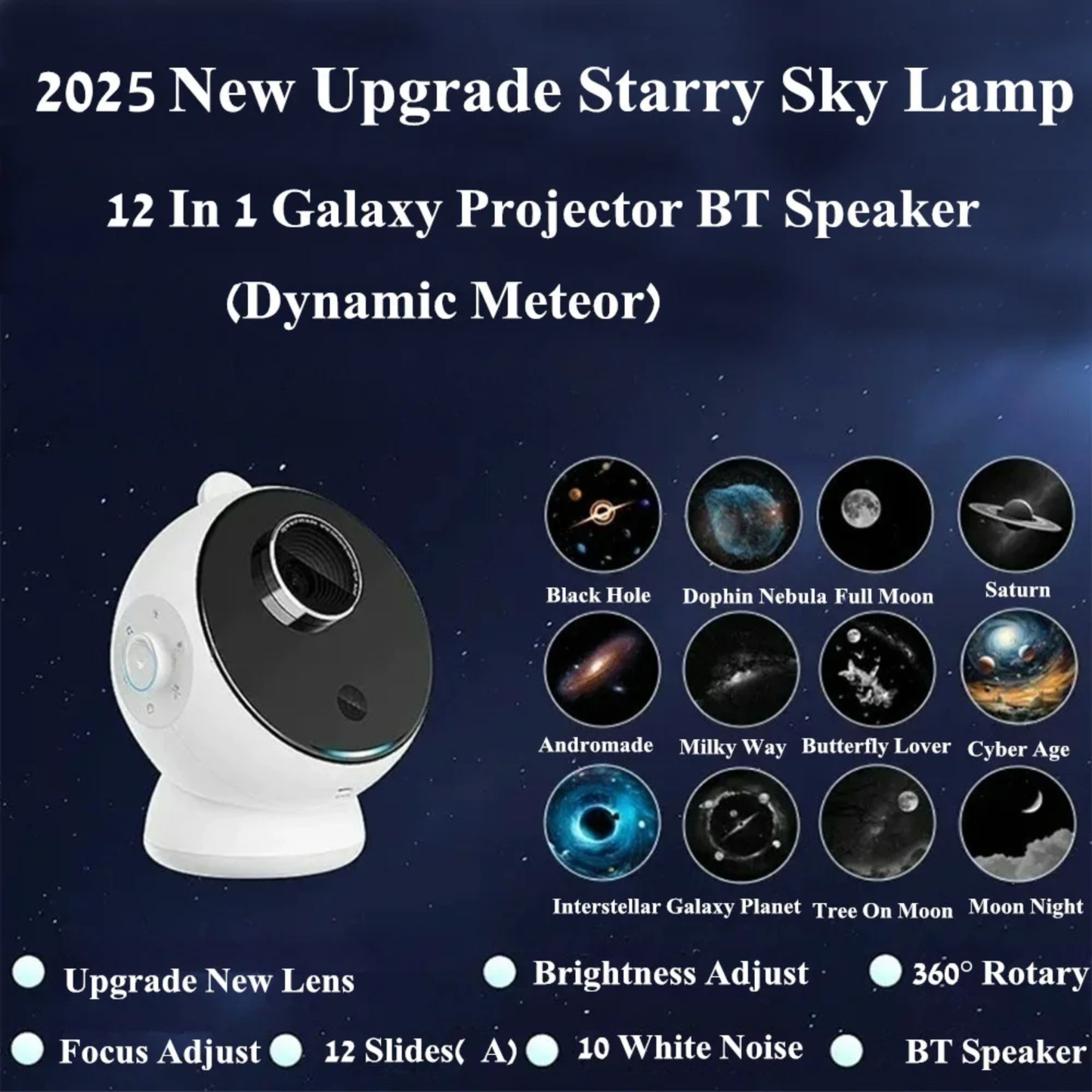 12in1 Star Projector Night Light with Bluetooth Speaker