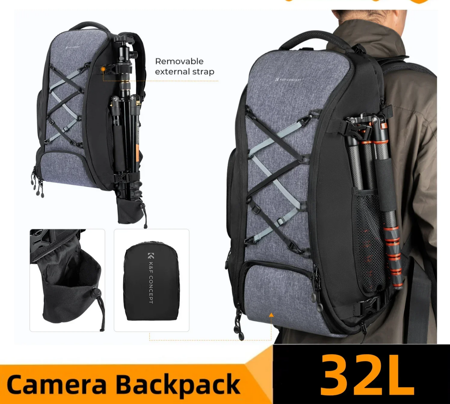 32L Camera Backpack with Raincover and Travel Compartments
