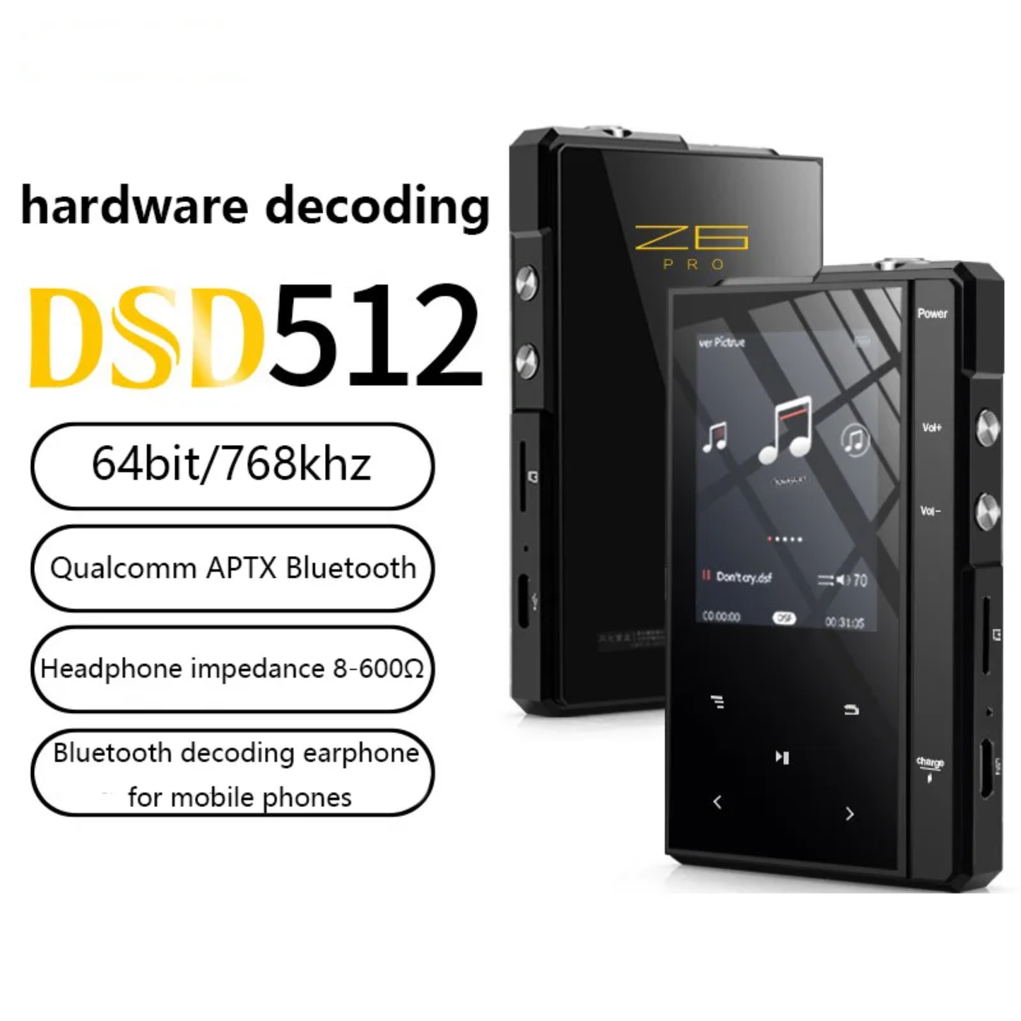 Wireless High Resolution Audio Player 128GB DAC DSD512 Portable MP3