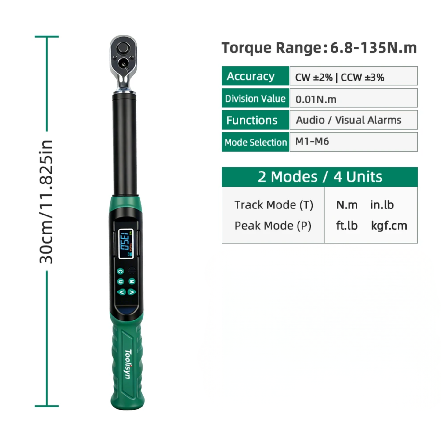 Precision 3/8 Inch Digital Torque Wrench 6.8–135N.m