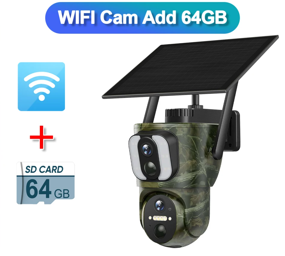 Waterproof 4K Solar Camera 64GB Storage