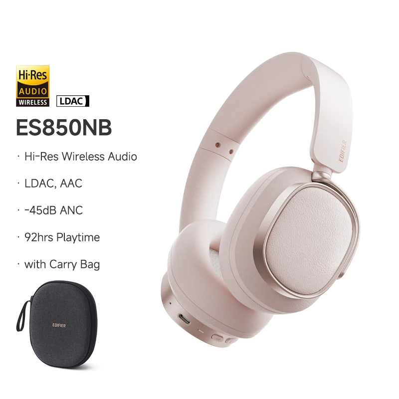 Edifier ES850NB Pink Foldable Bluetooth Multipoint Headphones Noise Cancelling
