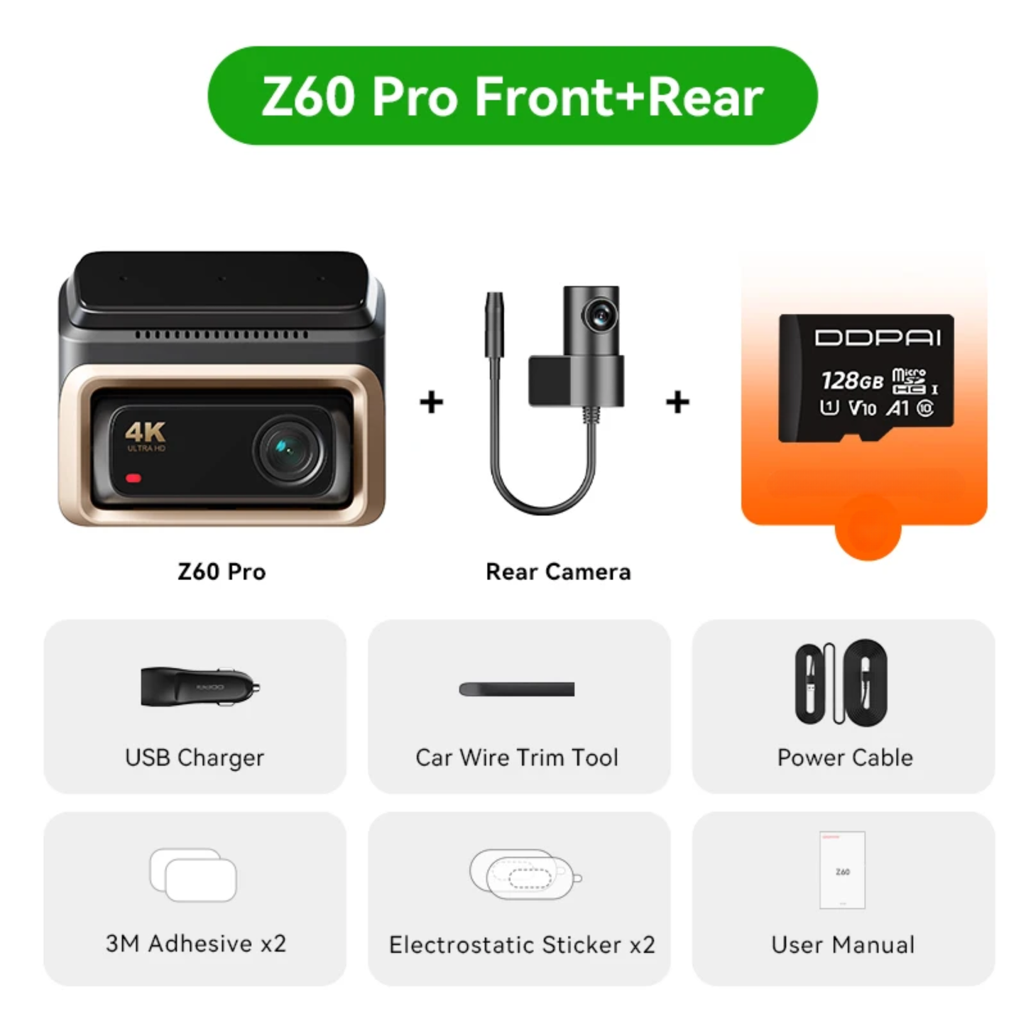 Front and Rear 4K Dash Camera with ADAS