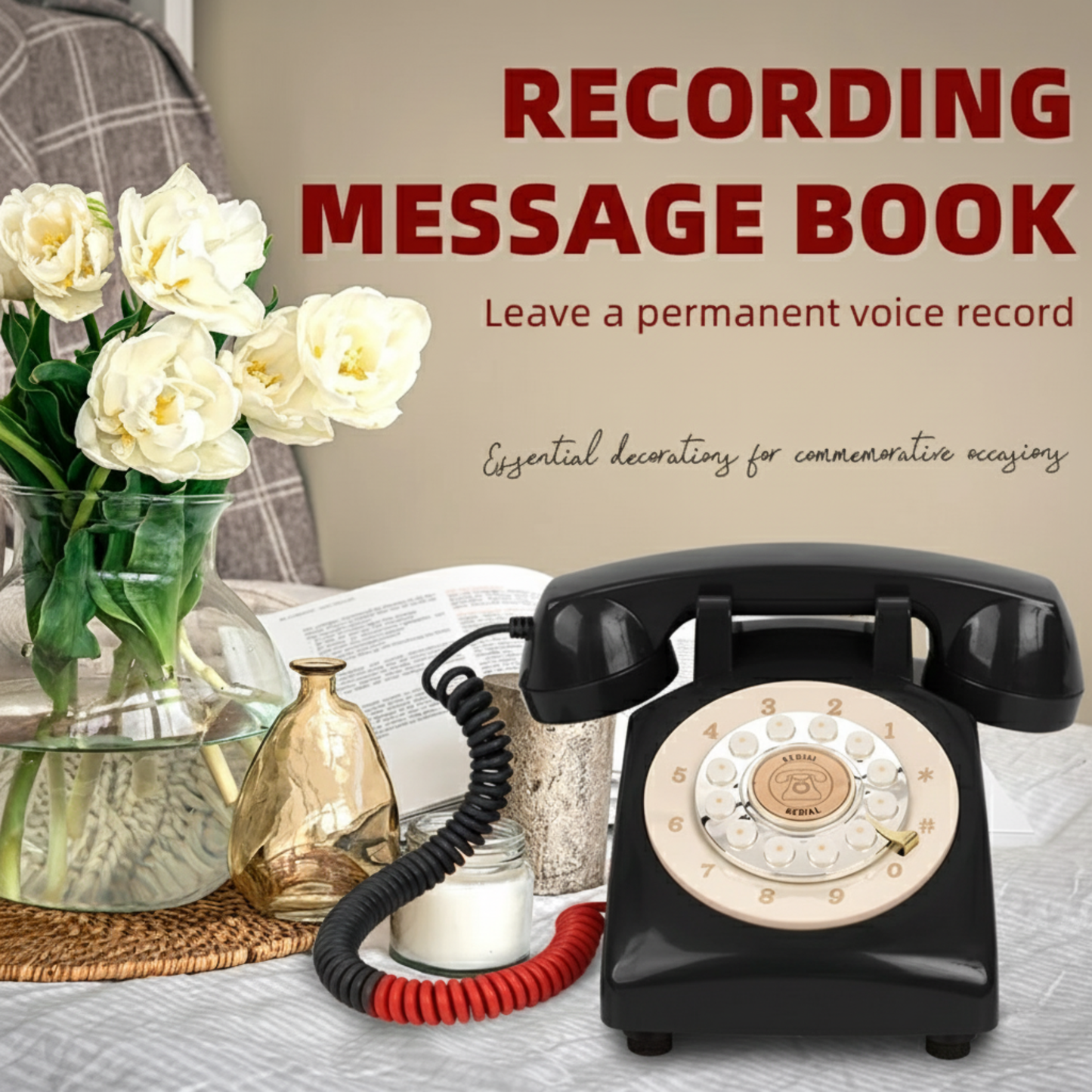 Black Antique Telephone Audio Guest Book for Weddings