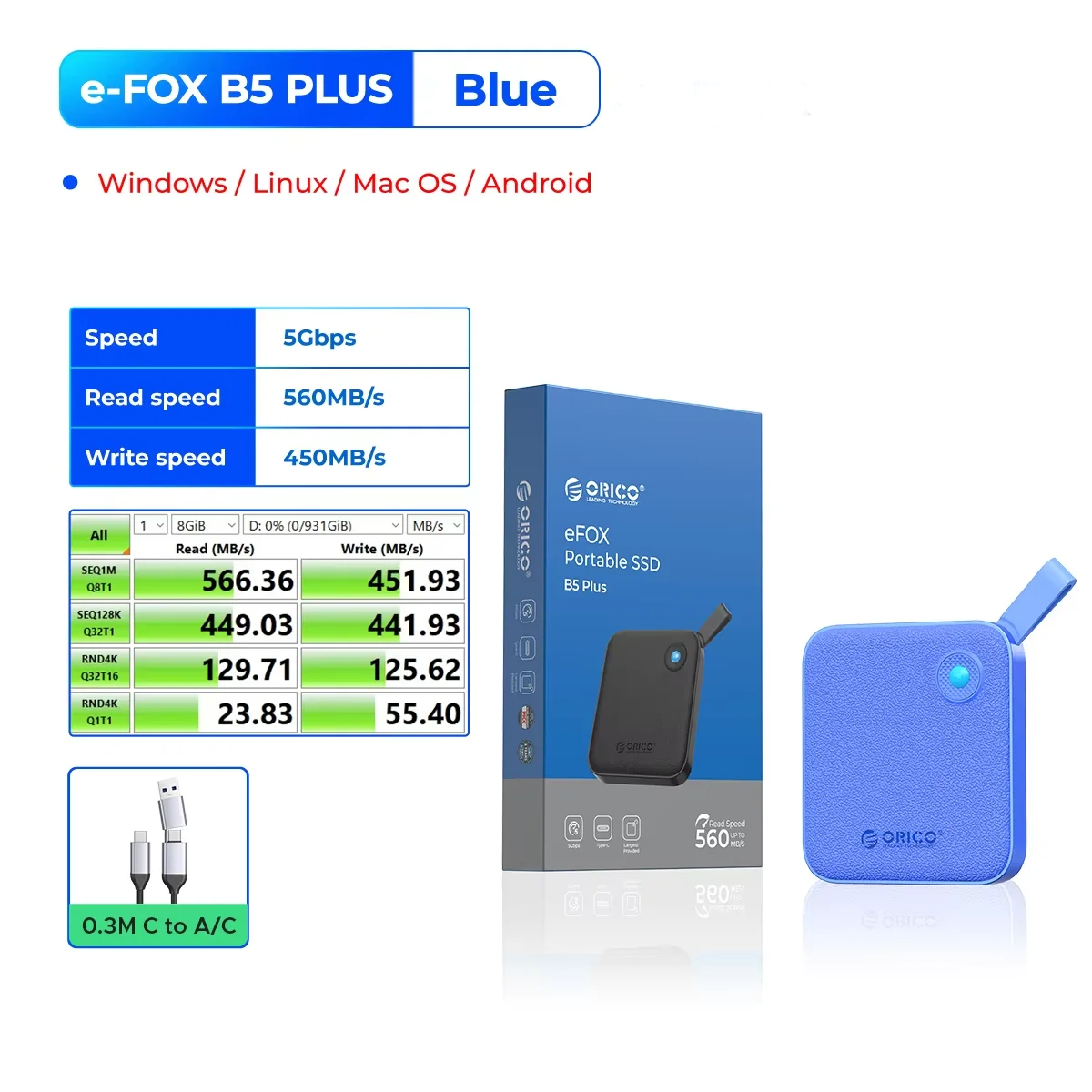 1TB Portable External SSD USB 3.2 for Windows and Mac