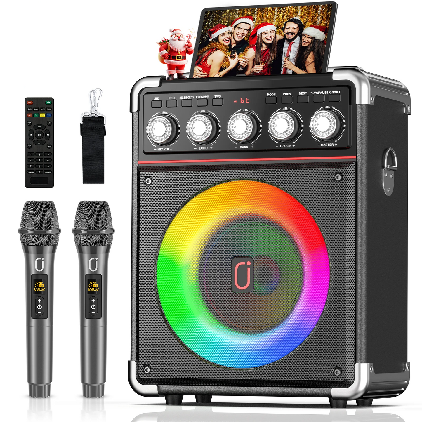 Portable Bluetooth Karaoke Speaker with Mic & Bass Control