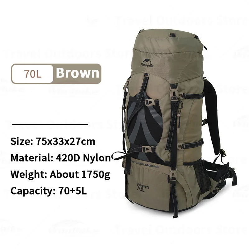 Lightweight 70L Outdoor Adventure Backpack Brown