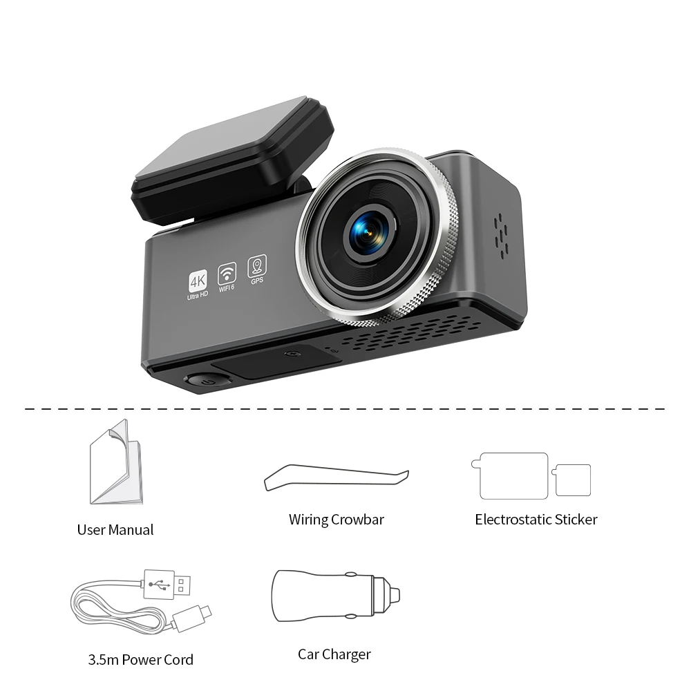 4K Dash Cam WiFi GPS Voice Control Front Camera
