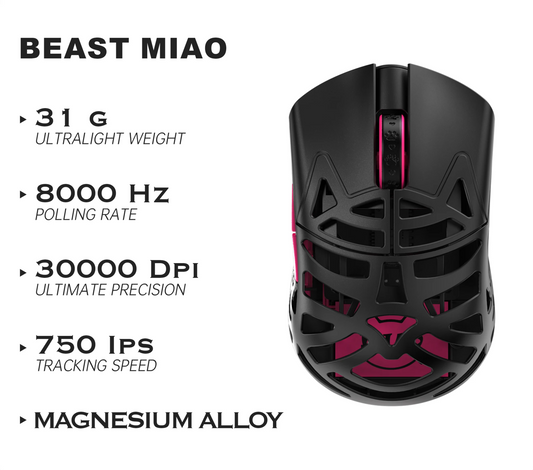 Blue Pink Gaming Mouse Wireless Magnesium PAW3950HS Sensor