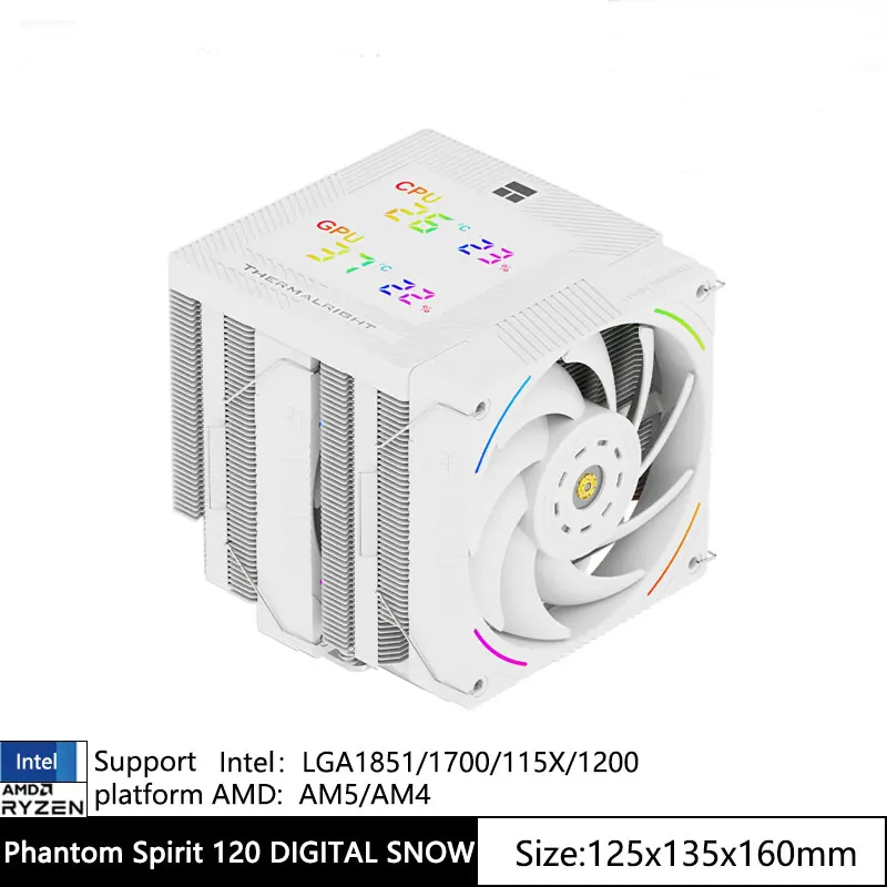 White 120mm Dual Tower CPU Cooler with 7 Heat Pipes