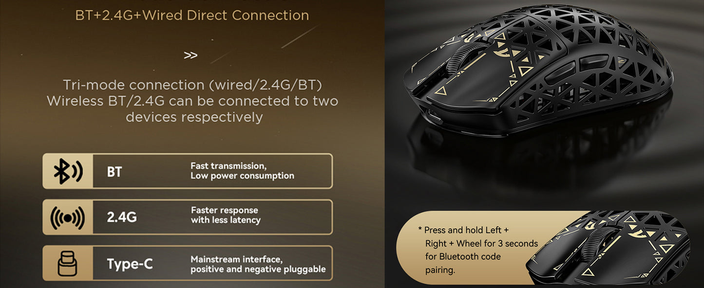 White TriMode Gaming Mouse Carbon Fiber Sensor 8000Hz