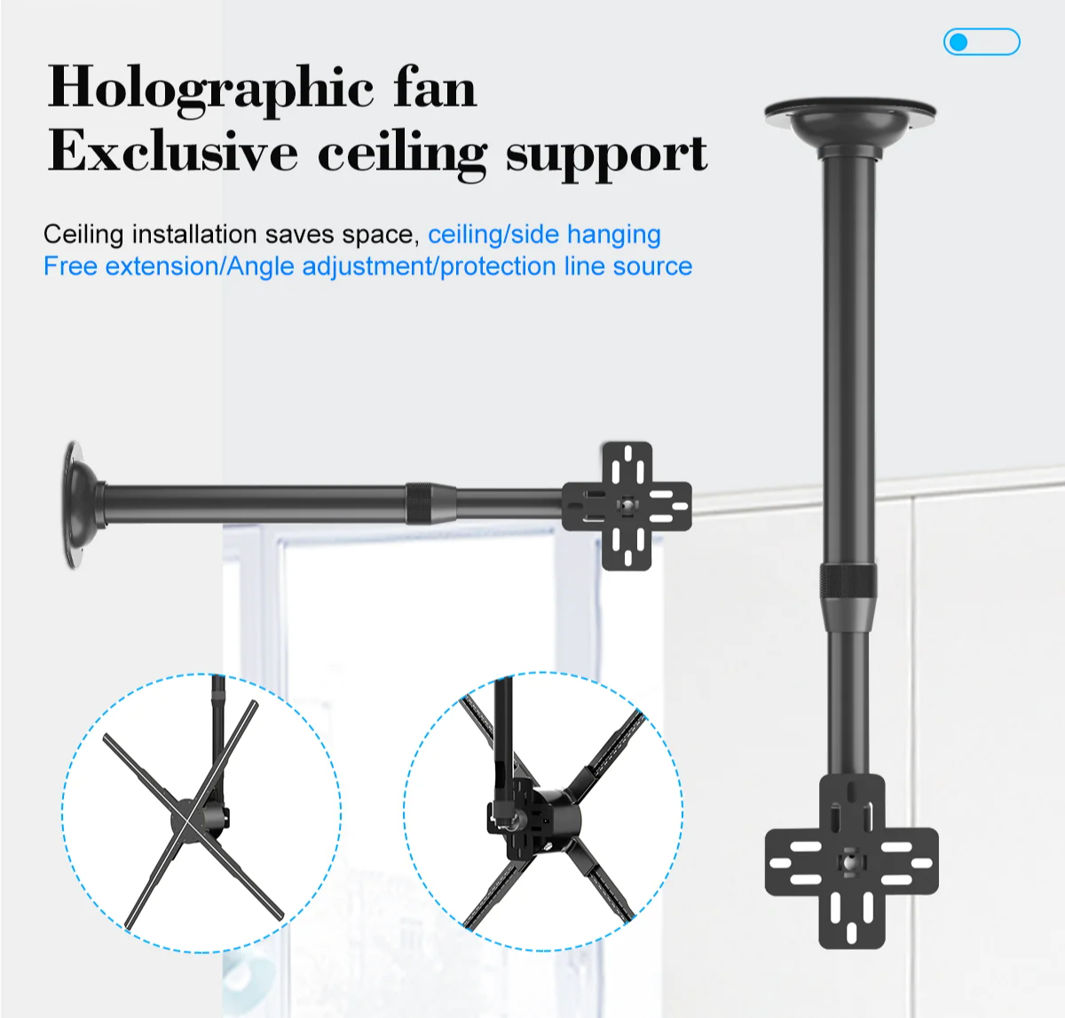 Adjustable 3D Hologram Fan Mount Universal Steel Hook Stand