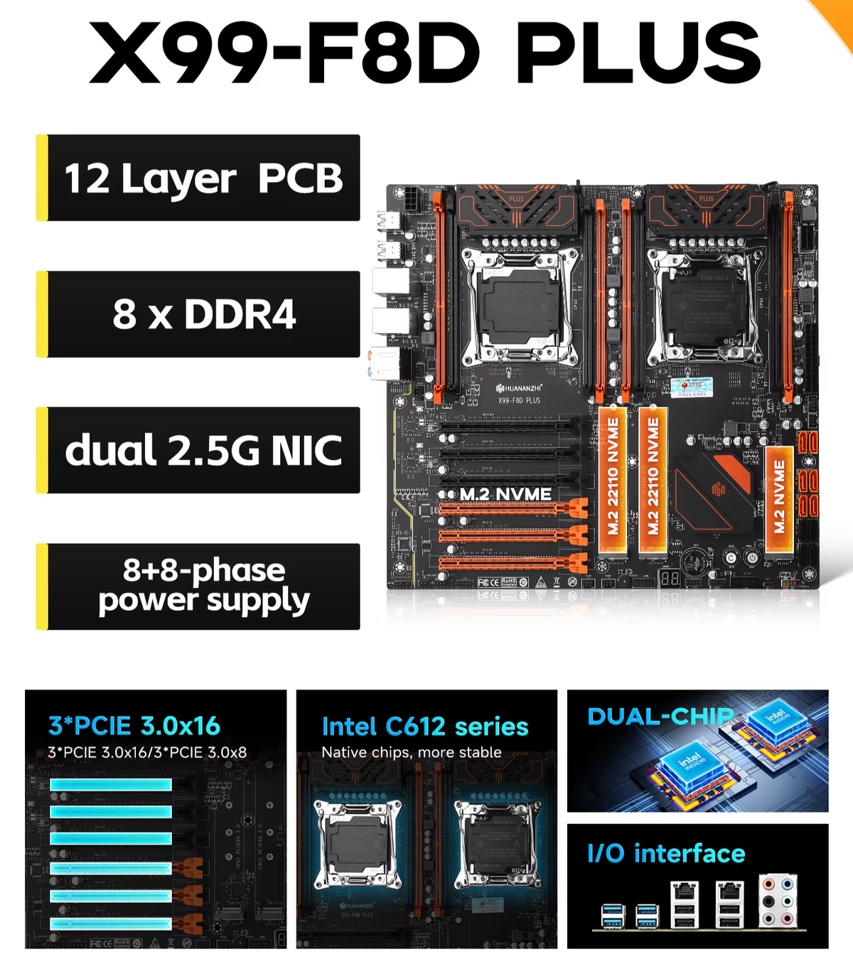 Dual CPU X99 Motherboard LGA 2011-3 DDR4 NVMe