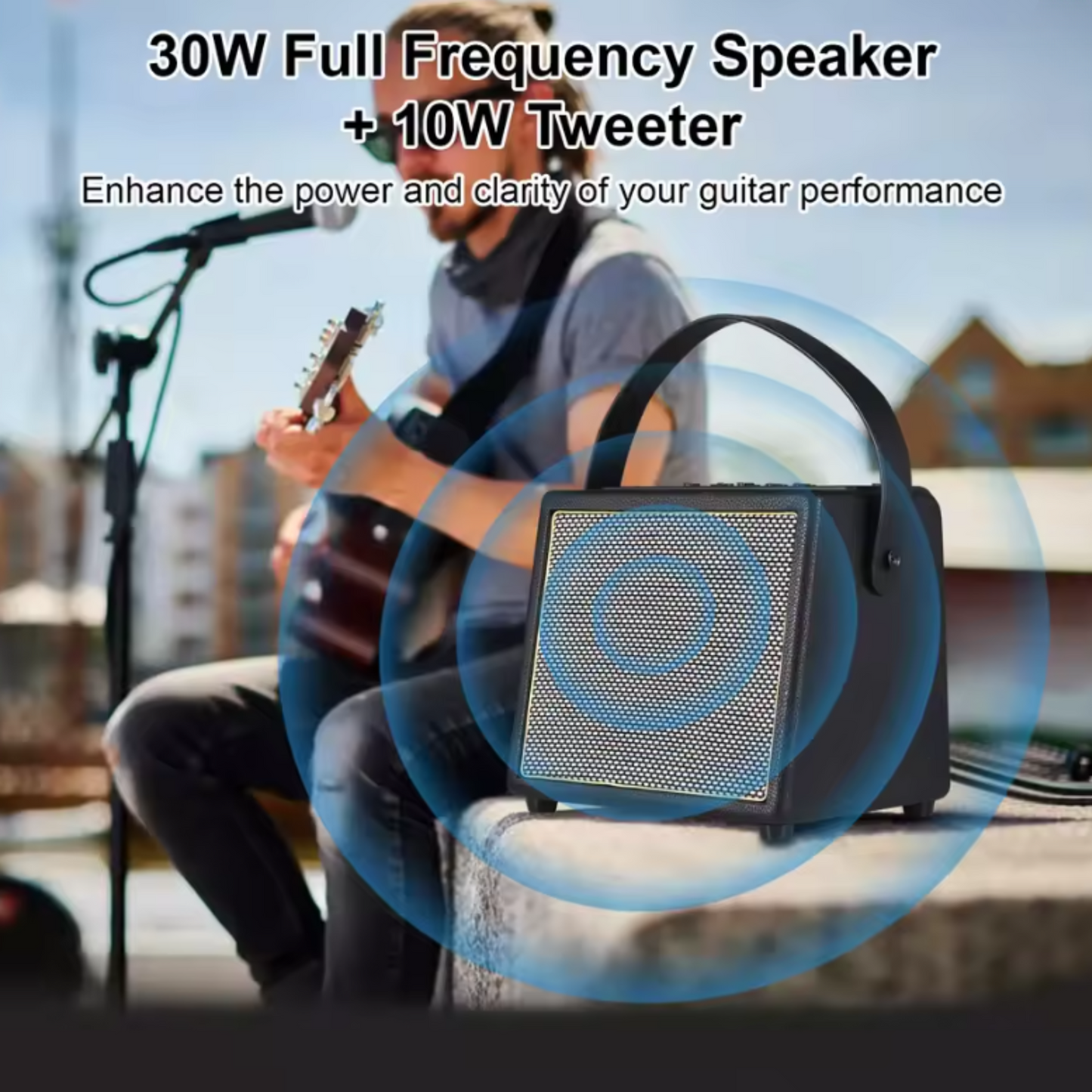 30W Portable Bass Guitar Amplifier with Bluetooth and Multi Effects