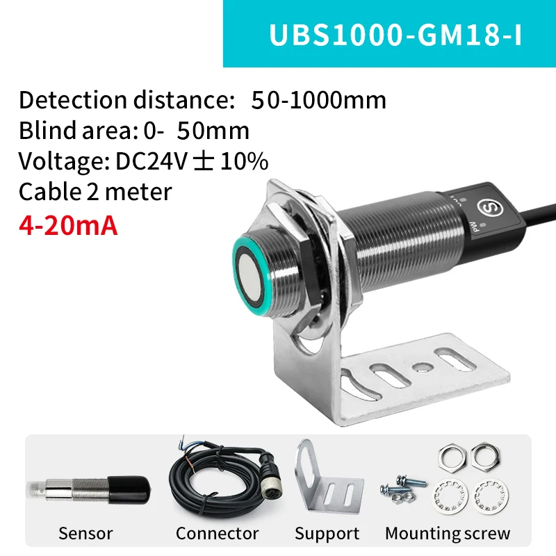 M18 Ultrasonic Proximity Sensor 1000mm 4-20mA 24V DC