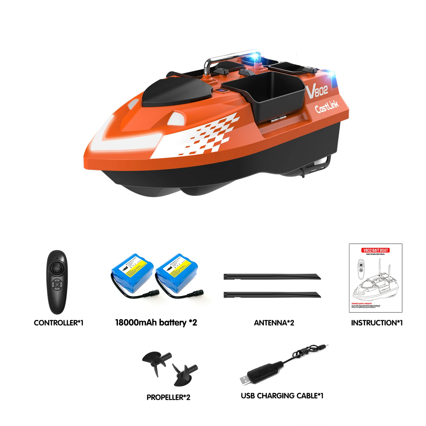 Portable Bait Boat Dual 18000mAh 500m Range