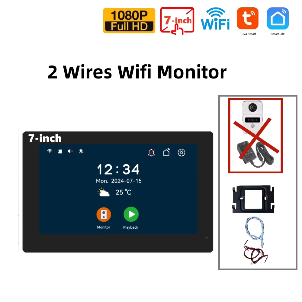7 Inch Wireless Video Doorbell Monitor 1080p Smart Intercom