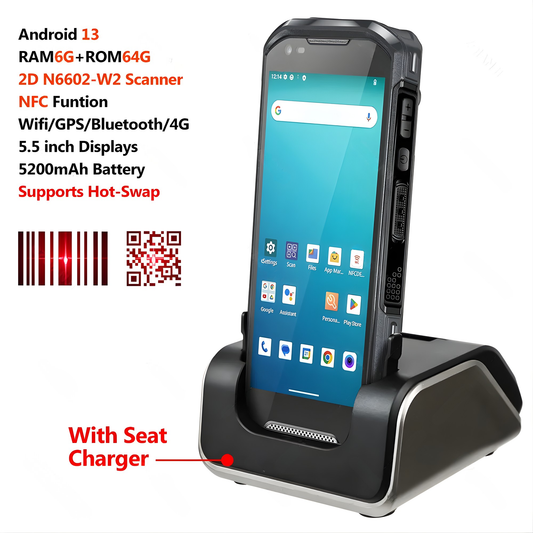 Portable Rugged Android Barcode Scanner PDA with Charging Cradle
