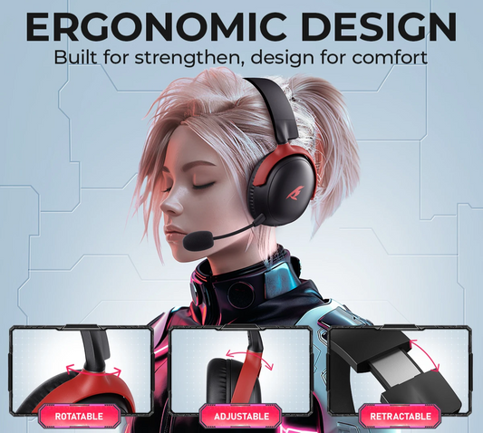 Pink Over Ear Bluetooth Gaming Headset with Mic