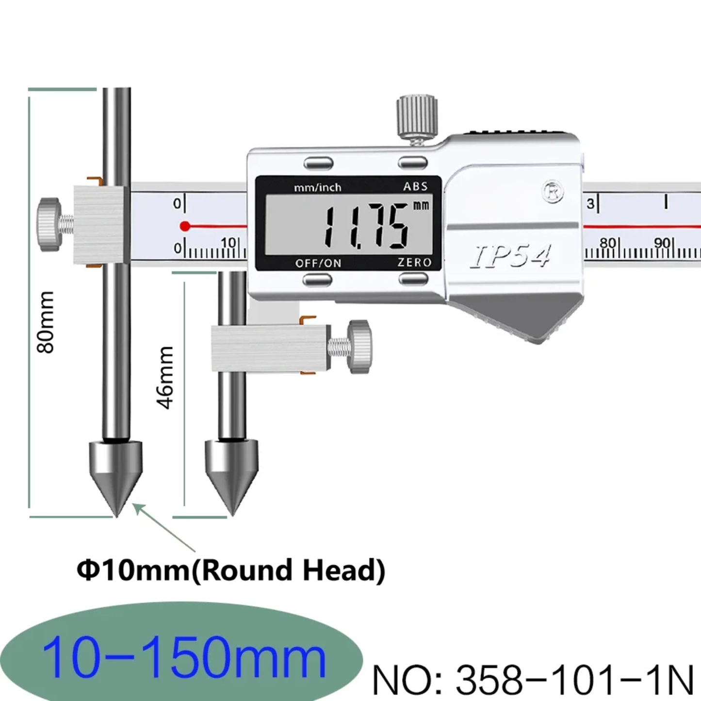 10–150mm Digital Caliper with Center Distance Measurement