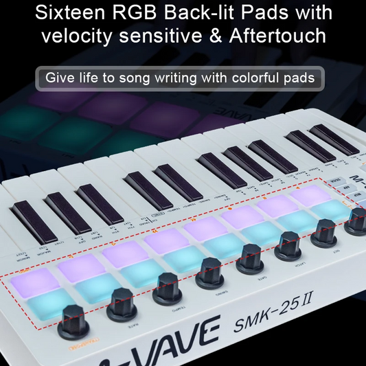 Portable 25 Key MIDI Keyboard with RGB Pads and USB Control
