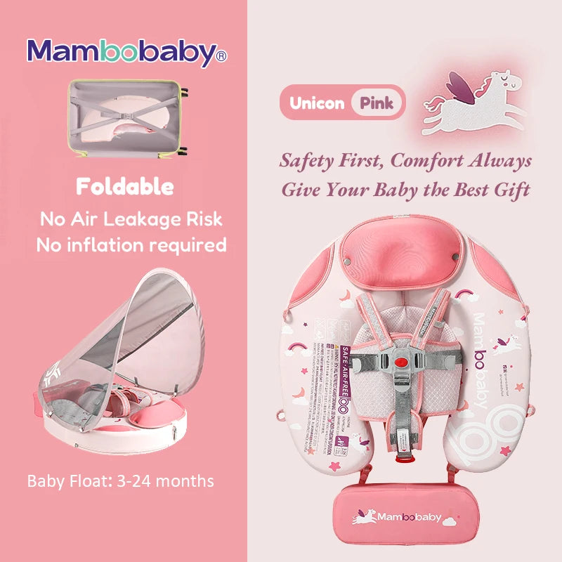 Foldable Baby Pool Float Pink with Sun Shade