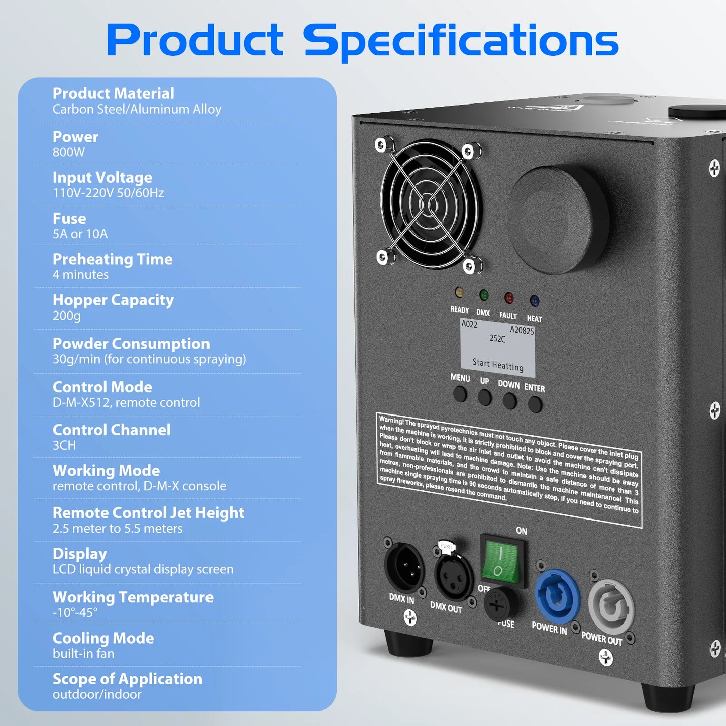 800W Cold Spark Machine with DMX Control for Events