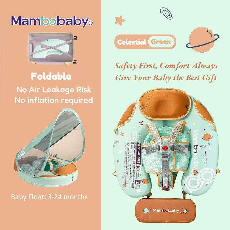 Baby Swim Float Light Green with Canopy and Safety Strap