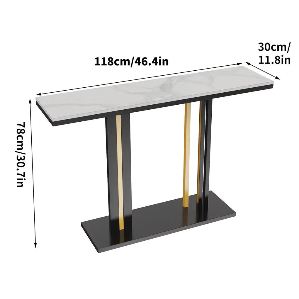 Long Marble Console Table with Durable Black Frame