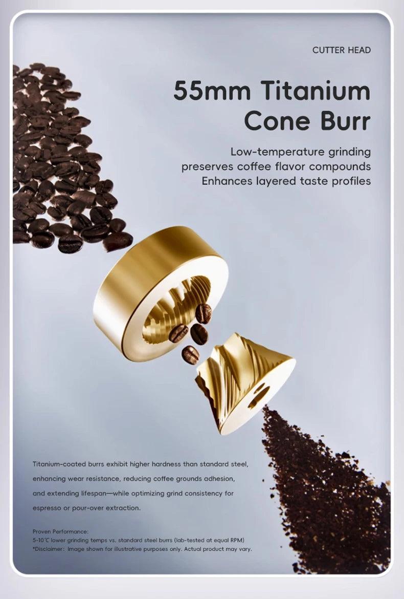 Smart Espresso Grinder Black 55mm Burr for Beans
