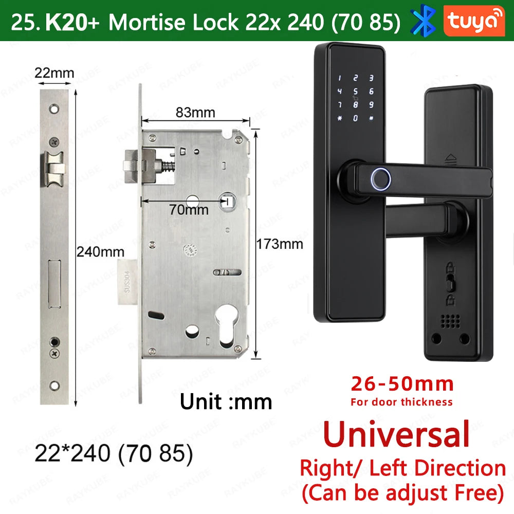 Smart Fingerprint Door Lock Tuya App 22x240mm