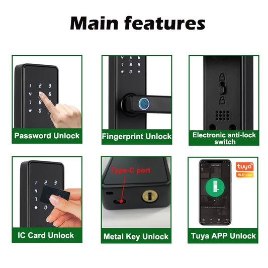 Smart Fingerprint Door Lock Tuya App 22x240mm