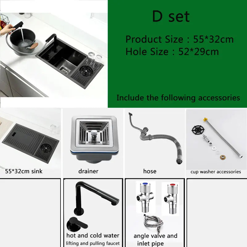 Black Stainless Steel Hidden Sink for Kitchen or Balcony