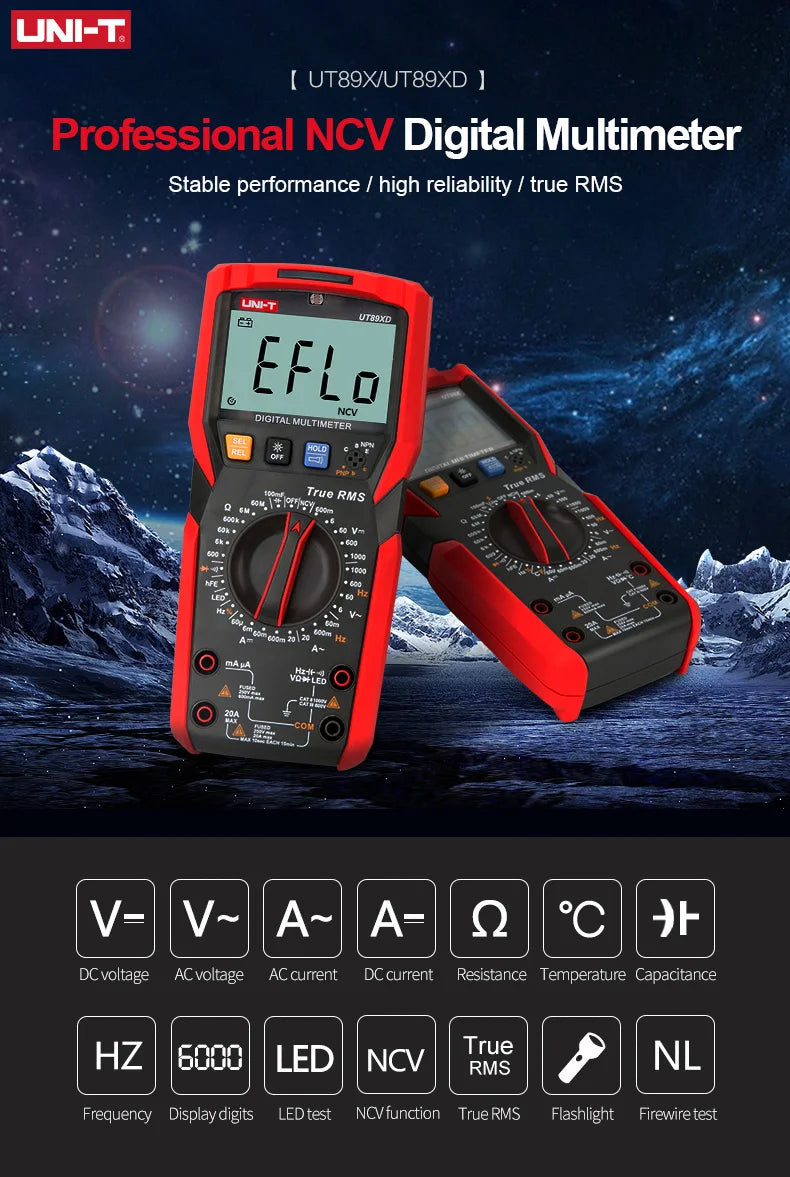 UT89XE Digital Multimeter Professional Auto-Ranging Tester
