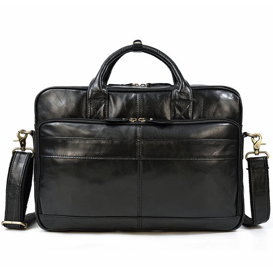 Black Oil Leather 16 Business Laptop Messenger Bag