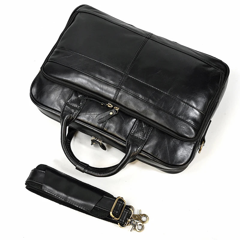 Black Oil Leather 16 Business Laptop Messenger Bag