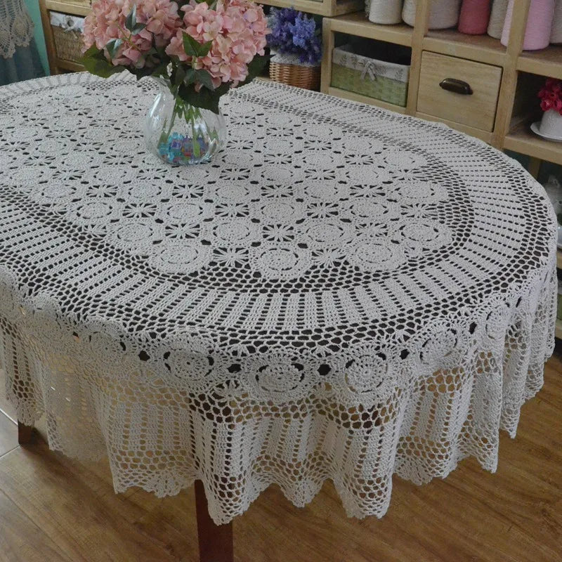 Handmade Crochet Dining Table Cover Oval Cotton Lace Tablecloth