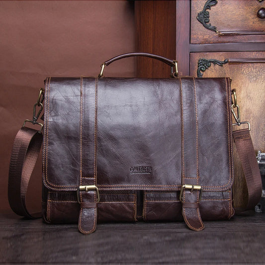 Large Leather Messenger Bag for Work Travel Laptop