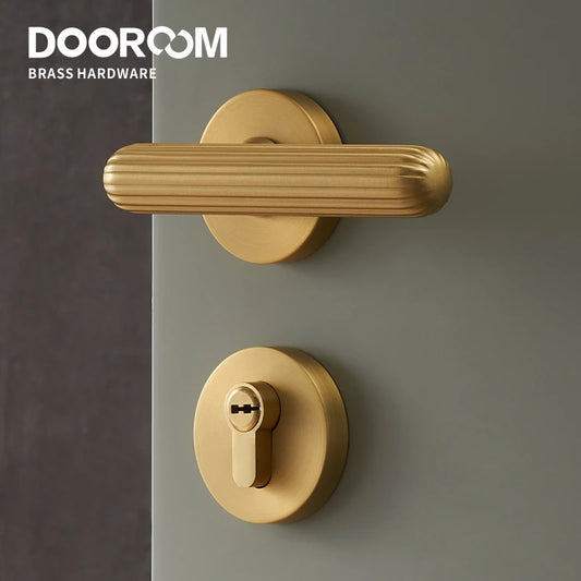 Modern Brass Door Handle Lock Set Bedroom Bathroom Lever