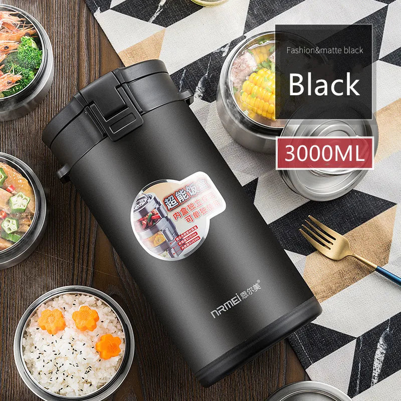 3000ML Large Capacity Thermal Bento Box Black